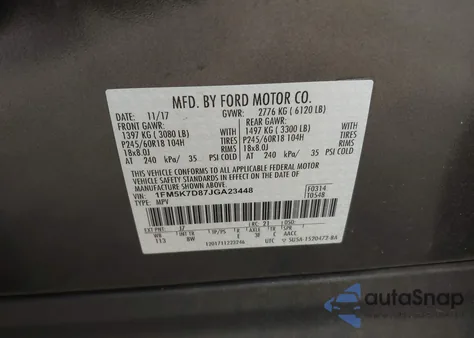 2018 Ford Explorer Xlt z USA, uszkodzony, nr VIN 1FM5K7D87JGA23448
